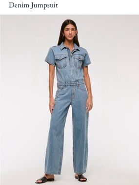 Abercrombie & Fitch Light Blue Denim Short-Sleeve Jumpsuit